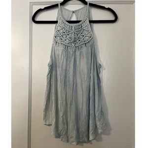 Flowy Woven Baby Blue and White Blouse